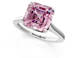 White gold Fancy Pink Asscher  Solitaire Heart Prong Engagement Ring with Tapered Band_107