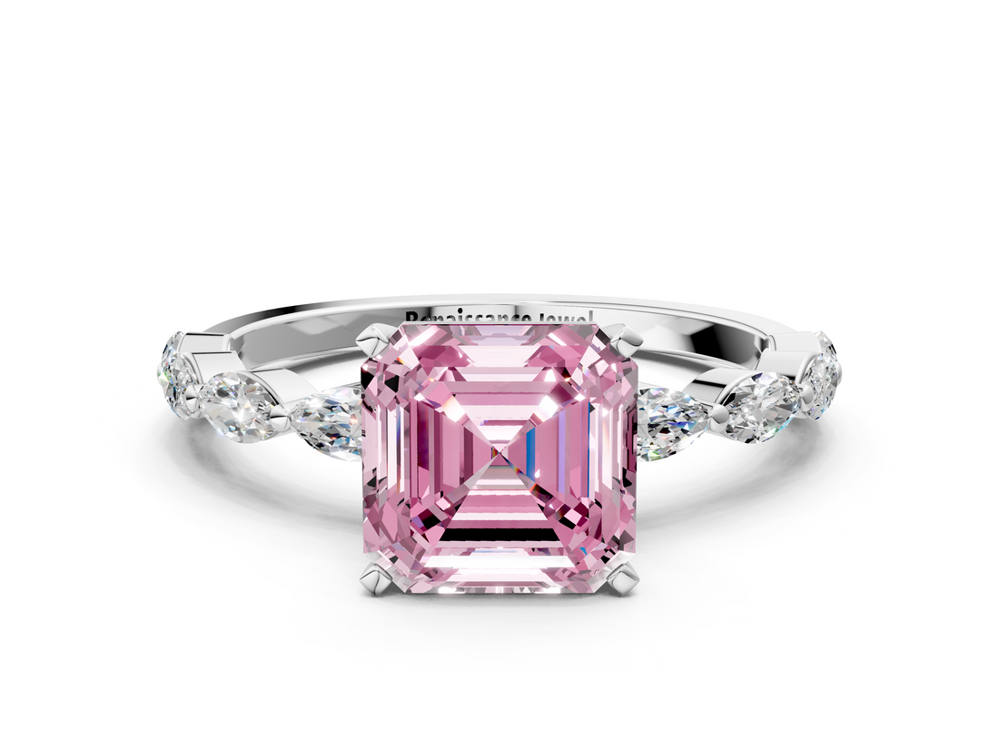 White gold Fancy Pink Asscher  Solitaire Marquise Side Stone Prong Setting Ring_17