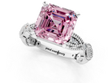 White gold Fancy Pink Asscher  Solitaire Milgrain Diamond Engagement Ring with Bezel and Marquise Band_1