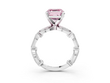 White gold Fancy Pink Asscher  Solitaire Milgrain Diamond Engagement Ring with Bezel and Marquise Band_3