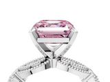 White gold Fancy Pink Asscher  Solitaire Milgrain Diamond Engagement Ring with Bezel and Marquise Band_4