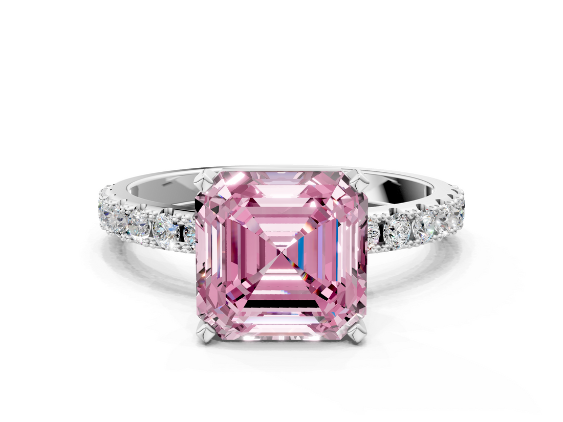 White gold Fancy Pink Asscher  Solitaire Pavé Band with Four-Prong Setting_22