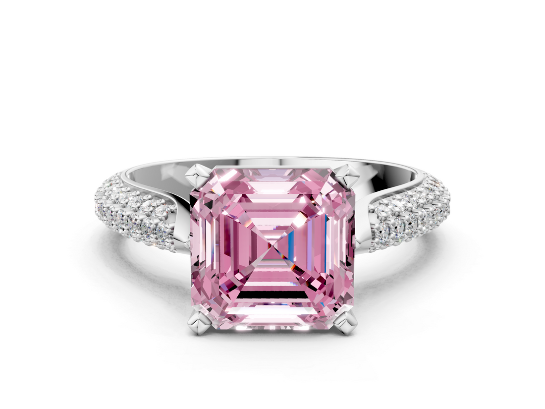 White gold Fancy Pink Asscher  Solitaire Pavé Diamond Engagement Ring with Four-Prong Setting_18