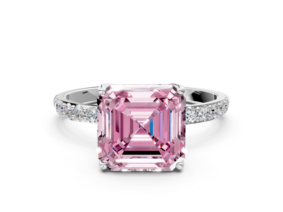 White gold Fancy Pink Asscher  Solitaire Pavé Diamond Engagement Ring with Four-Prong Setting_34