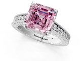White gold Fancy Pink Asscher  Solitaire Pavé Diamond Milgrain Engagement Ring with Four-Prong Setting_1