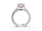White gold Fancy Pink Asscher  Solitaire Pavé Diamond Milgrain Engagement Ring with Four-Prong Setting_3