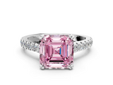 White gold Fancy Pink Asscher  Solitaire Pave Diamond Engagement Ring with Prong Setting