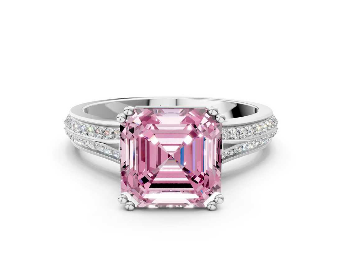 White gold Fancy Pink Asscher  Solitaire Pave Split Shank Engagement Ring with Six-Prong Setting_17