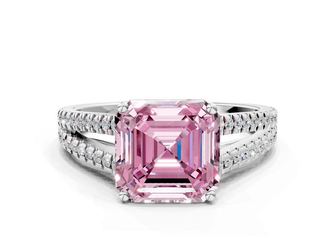 White gold Fancy Pink Asscher  Solitaire Split Shank Pavé Diamond Engagement Ring_34