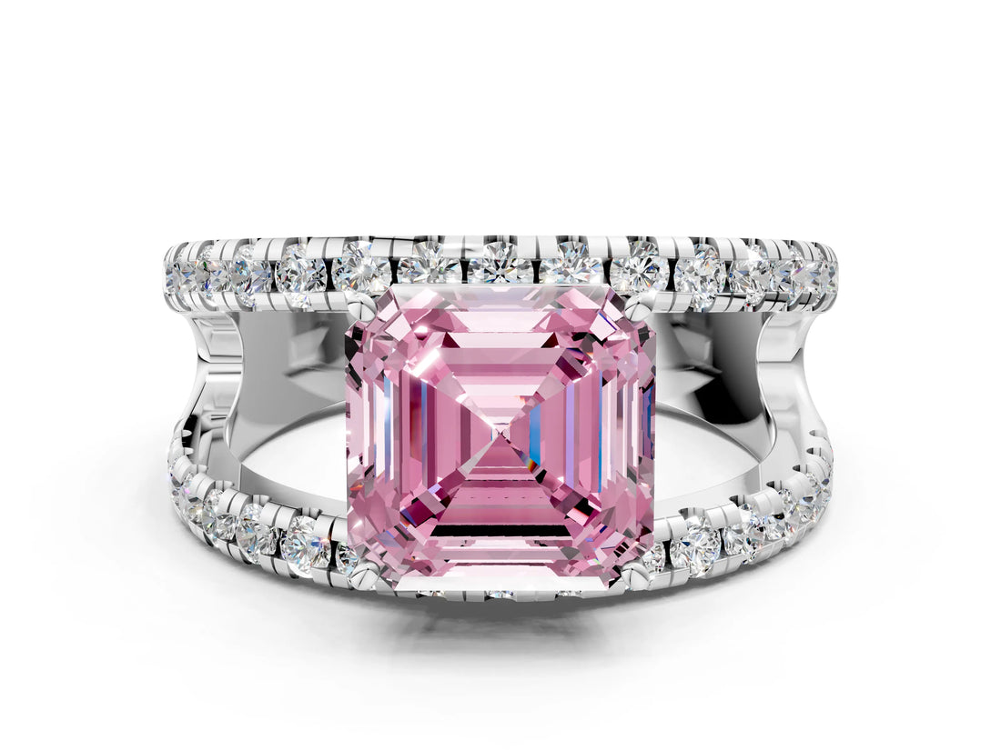 White gold Fancy Pink Asscher  Solitaire Split Shank Pave Diamond Ring_46