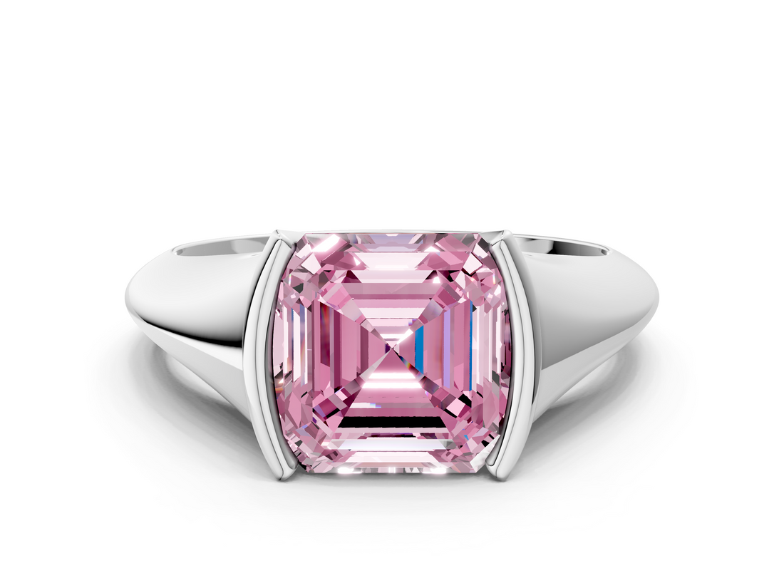 White gold Fancy Pink Asscher  Solitaire Tension Set Diamond Ring_37