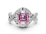 White gold Fancy Pink Asscher  Solitaire Twist Band Pavé Diamond Engagement Ring_15
