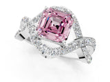 White gold Fancy Pink Asscher  Solitaire Twist Band Pavé Diamond Engagement Ring_16