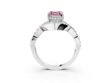 White gold Fancy Pink Asscher  Solitaire Twist Band Pavé Diamond Engagement Ring_18