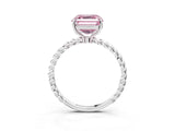 White gold Fancy Pink Asscher  Solitaire Twist Band Ring with Four-Prong Setting_15