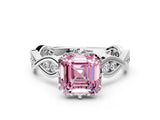 White gold Fancy Pink Asscher  Solitaire Twist Band with Leaf Prong Setting 1