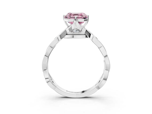 White Gold Asscher Cut Accented Twist Engagement Ring Setting for Fancy Pink Center