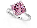 White gold Fancy Pink Asscher  Solitaire Twist Band with Pavé Diamonds and Four-Prong Setting_105