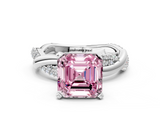 White gold Fancy Pink Asscher  Solitaire Twist Band with Pave Prong Setting_17