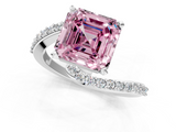 White gold Fancy Pink Asscher  Solitaire Twist Band with Pave Set Diamonds and Four-Prong Setting_1