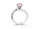 White gold Fancy Pink Asscher  Solitaire Twist Band with Pave Set Diamonds and Four-Prong Setting_3