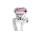 White gold Fancy Pink Asscher  Solitaire Twist Band with Pave Set Diamonds and Four-Prong Setting_5