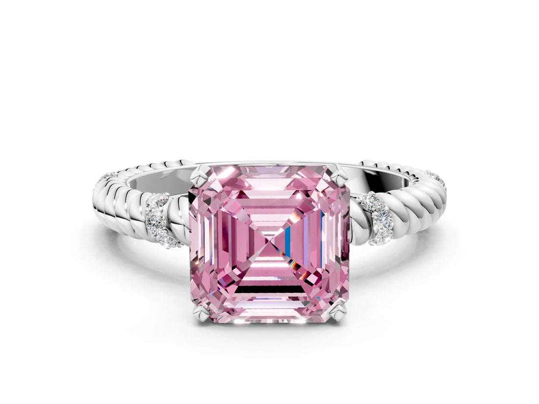 White gold Fancy Pink Asscher  Solitaire Twisted Band Prong Set Engagement Ring_46
