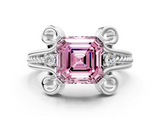 White gold Fancy Pink Asscher  Solitaire Twisted Band Scroll Prong Ring_3