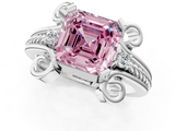 White gold Fancy Pink Asscher  Solitaire Twisted Band Scroll Prong Ring_4