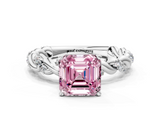 White gold Fancy Pink Asscher  Solitaire Twisted Band with Pavé Accents and Four-Prong Setting_46