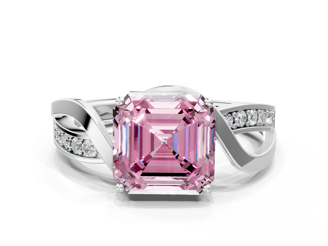 White gold Fancy Pink Asscher  Solitaire Twisted Band with Prong Setting_19