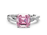 White gold Fancy Pink Asscher  Solitaire Twisted Pave Diamond Ring with Four-Prong Setting_12