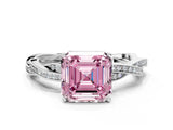 White gold Fancy Pink Asscher  Solitaire Twisted Pave Diamond Ring with Four-Prong Setting_171