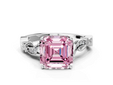 White gold Fancy Pink Asscher  Solitaire Vine Band with Milgrain Prong Setting_3