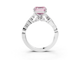 White gold Fancy Pink Asscher  Solitaire Vine Band with Milgrain Prong Setting_6
