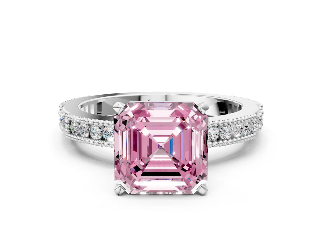 White gold Fancy Pink Asscher  Solitaire with Pavé Band and Four-Prong Setting_51