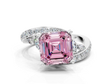 White gold Fancy Pink Asscher  Solitaire with Pavé Twist Band and Four-Prong Setting