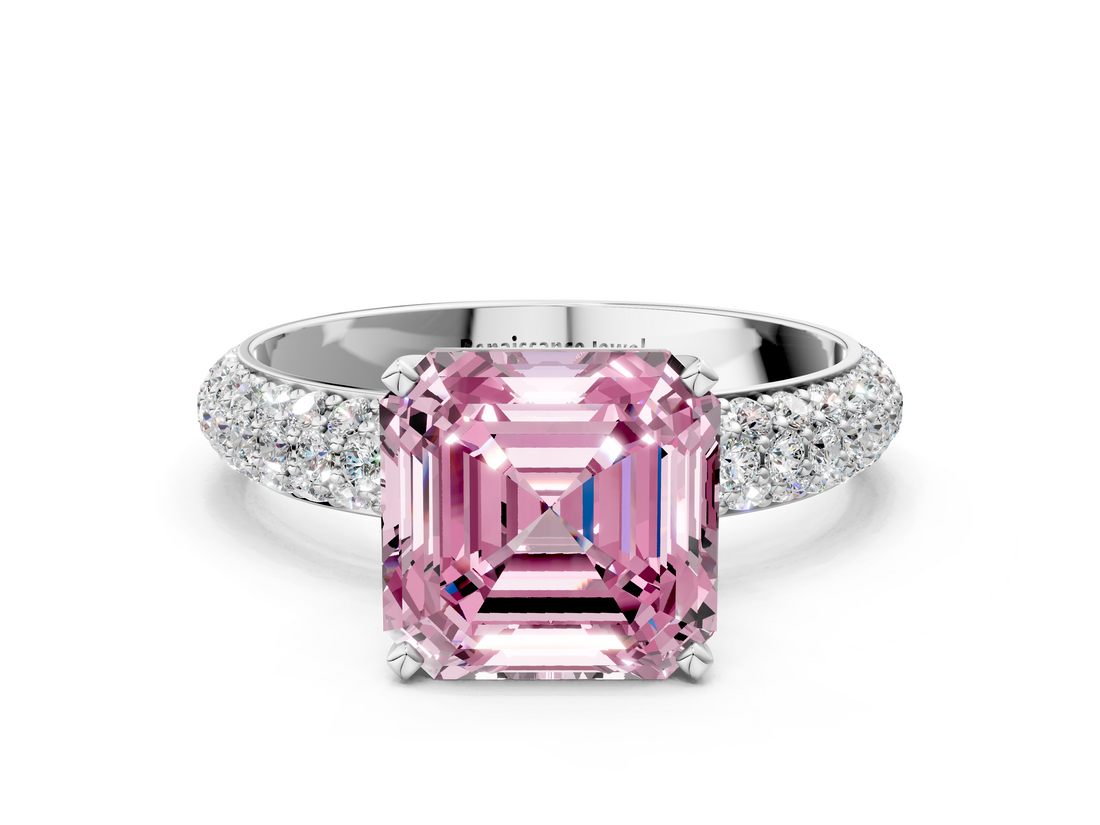 White gold Fancy Pink Asscher  Solitaire with Pave Band and Four-Prong Setting_20