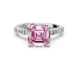White gold Fancy Pink Asscher  Solitaire with Side Baguettes and Channel Set Band