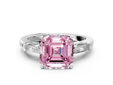 White gold Fancy Pink Asscher  Solitaire with Tapered Baguette Side Stones on a Classic Band with Four-Prong Setting