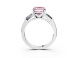White gold Fancy Pink Asscher  Solitaire with Tapered Baguette Side Stones on a Classic Band with Four-Prong Setting_3