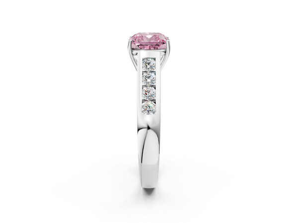 Platinum Fancy Pink Cushion  Brilliant Channel-Set Solitaire Ring with Four-Prong Setting