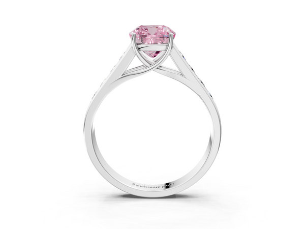 Platinum Fancy Pink Cushion  Brilliant Channel-Set Solitaire Ring with Four-Prong Setting
