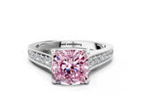 White gold Fancy Pink Cushion  Brilliant Cut Diamond Engagement Ring with Pavé Band and Four-Prong Setting_49