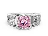 White gold Fancy Pink Cushion  Brilliant Diamond Channel Set Wide Band Ring with Bezel Setting_19