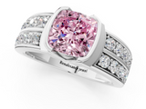 White gold Fancy Pink Cushion  Brilliant Diamond Channel Set Wide Band Ring with Bezel Setting_21