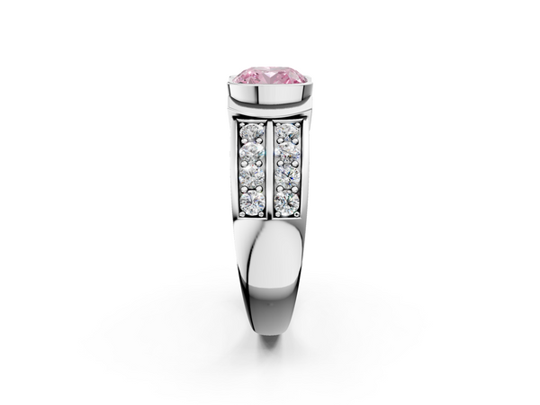 White gold Fancy Pink Cushion  Brilliant Diamond Channel Set Wide Band Ring with Bezel Setting