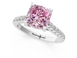 White gold Fancy Pink Cushion  Brilliant Diamond Solitaire with Pavé Band and Four-Prong Setting 3