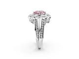 White gold Fancy Pink Cushion  Brilliant Flower Halo Diamond Split Shank Ring_28