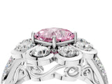 White gold Fancy Pink Cushion  Brilliant Flower Halo Diamond Split Shank Ring_30